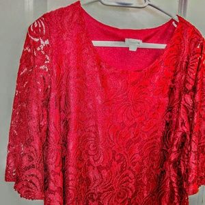Red Lace 3/4 sleeve blouse